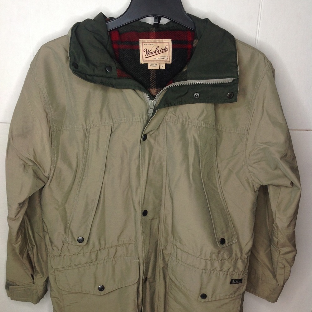 Vintage Woolrich Khaki Coat Hooded Lined M